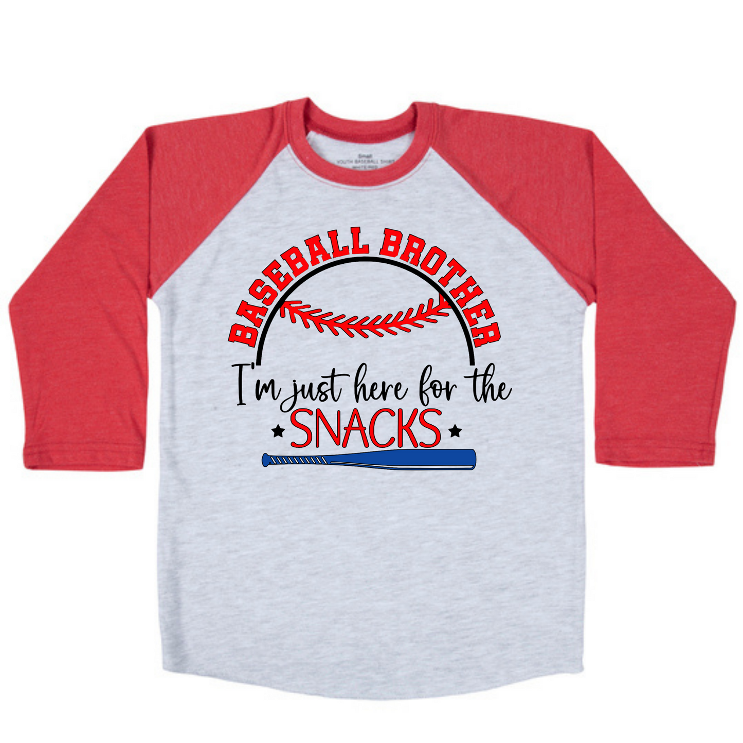 Baseball Brother I'm Just Here For The Snacks Kids Raglan Shirt