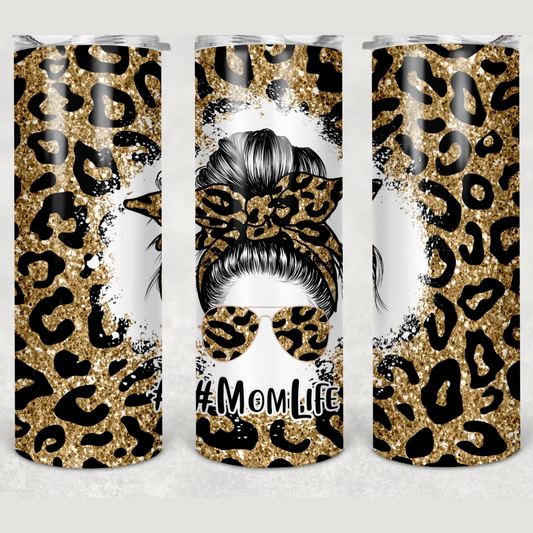 Mom Life Glittery Leopard 20oz Skinny Tumbler